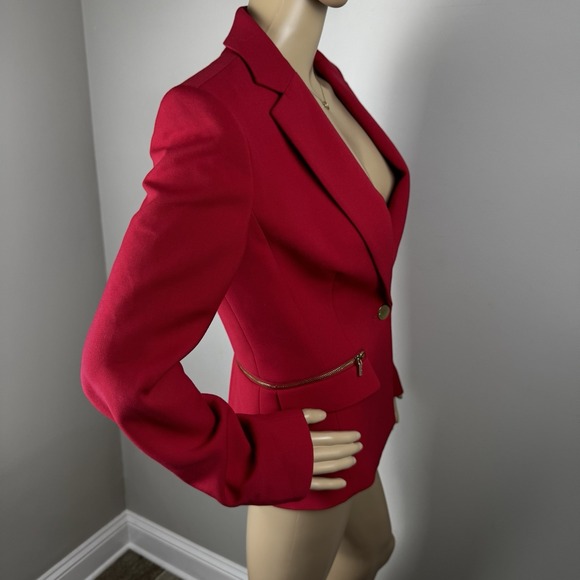 Anne Klein Blazer Red Women's Size 4 Gold Zip Single Button Jacket - Picture 10 of 16